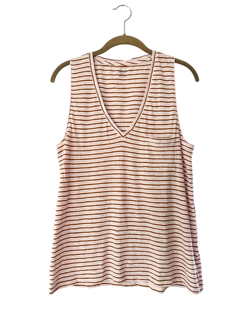 Madewell Whisper Cotton V-Neck Pocket Tank 
Striped V-Neck Tank Top Brown Pink M